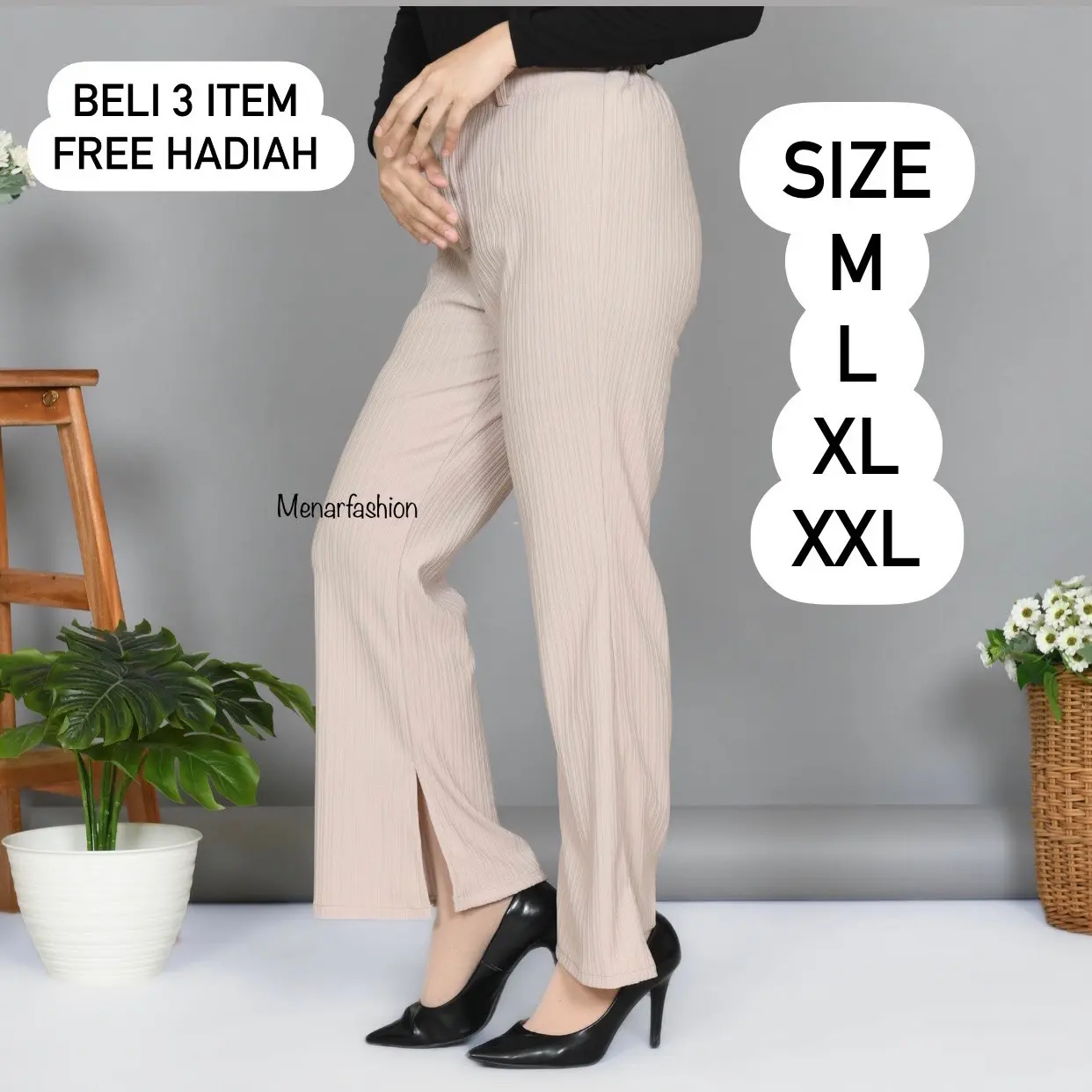 CELANA CUTBRAY KNIT WANITA higwaist knit cutbray panjang Kerja wanita premium Melar bikin Kaki Nyaman Hitam