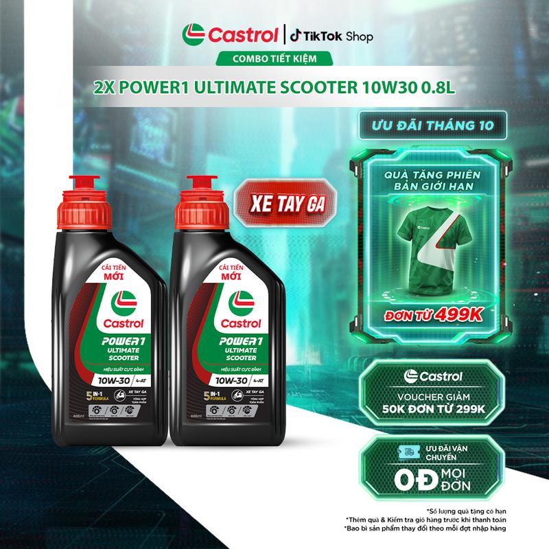 [Castrol x Duy Best] Combo 2 Dầu nhớt xe tay ga POWER1 ULTIMATE SCOOTER 10W30 0.8L - Hiệu suất cực đỉnh & Tăng tốc vượt trội