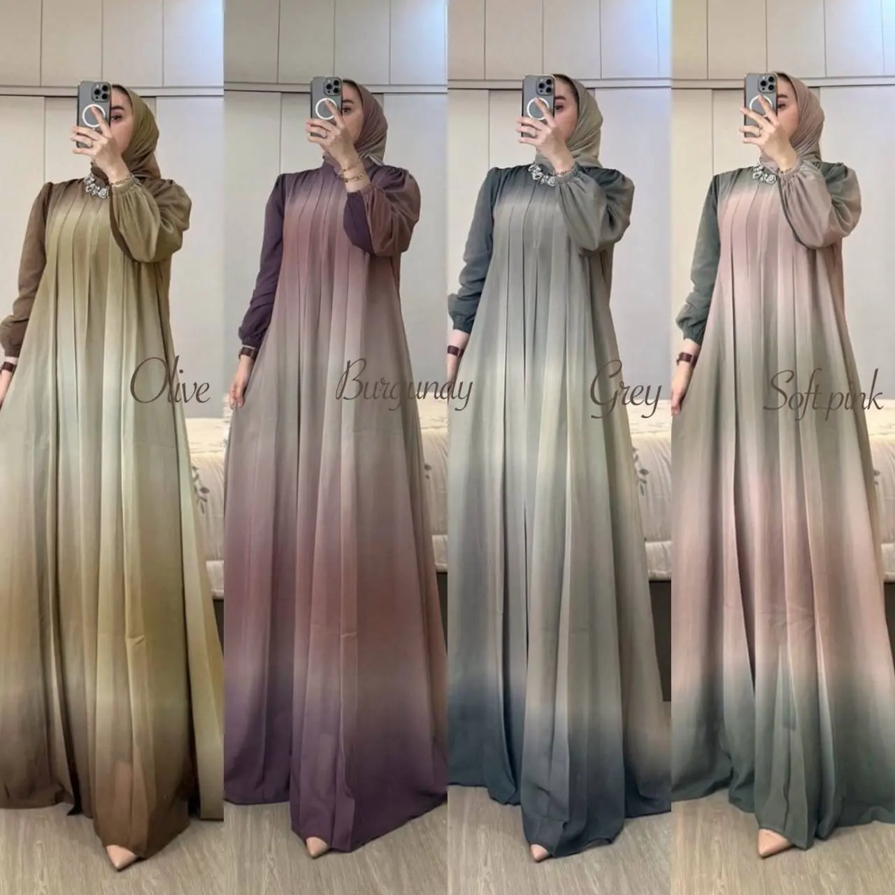 Gamis Set Hijab Gradasi Mat Ceruty Babydol Full Furing Hyget Kaos Ootd Hijab Style Muslim hyget set gradasi olive