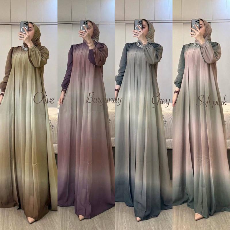 Gamis Set Hijab Gradasi Mat Ceruty Babydol Full Furing Hyget Kaos Ootd Hijab Style Muslim hyget set gradasi olive 1