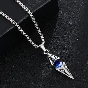 KALUNG BLUE ZIRCON NECKLACE/ KALUNG TITANIUM SILVER LIONTIN PERMATA BIRU/PRIA WANITA ANTI KARAT