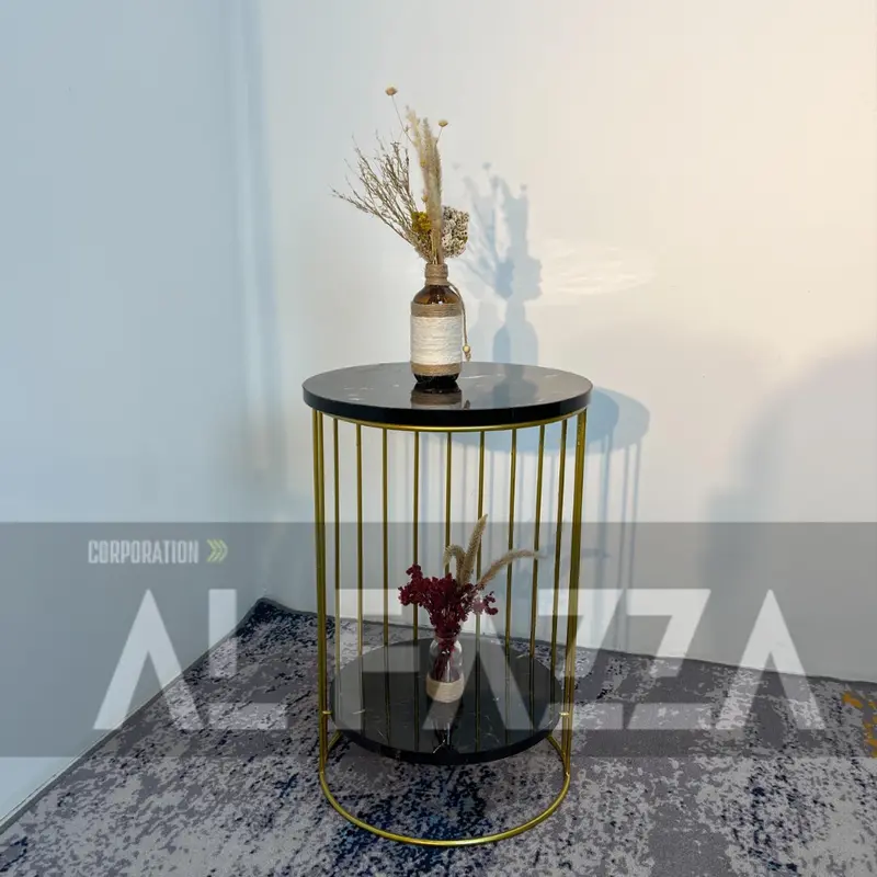 Coffee table CASSANOVA rangka Besi motif Marmer Aesthetic Diameter 40 Tinggi 60cm Furniture Blockboard 18mm 2