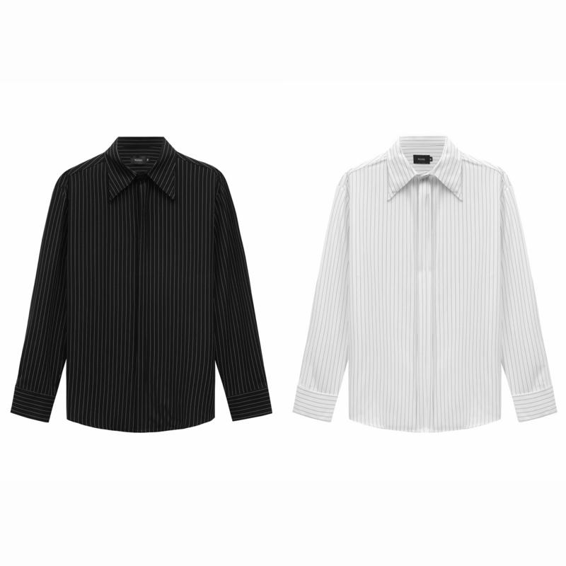 Áo Sơ Mi Kẻ Sọc Đen- Trắng Wanes Striped Shirt, Vải Wool Lông Cừu Pha Polyeste Cao Cấp, Mềm Mịn Thoáng Khí, Co Giãn Chống Nhăn - Hàng Cao Cấp Menswear