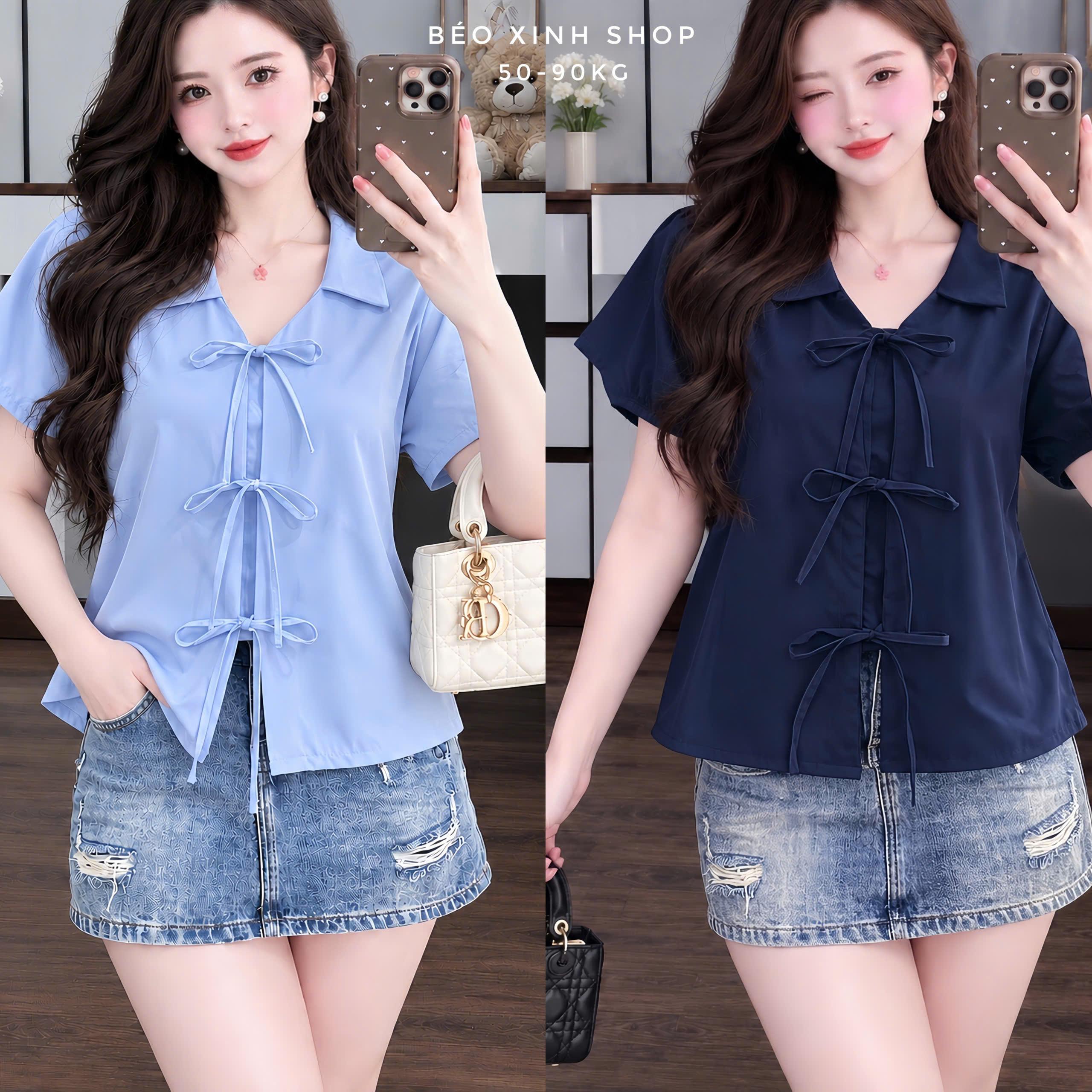 Áo Kiểu Nữ Áo Sơ Mi Có Bigsize Cột Nơ Tiểu Thư Chất Lụa Hàn Mịn 50–90kg Béo Xinh Shop - A.1899