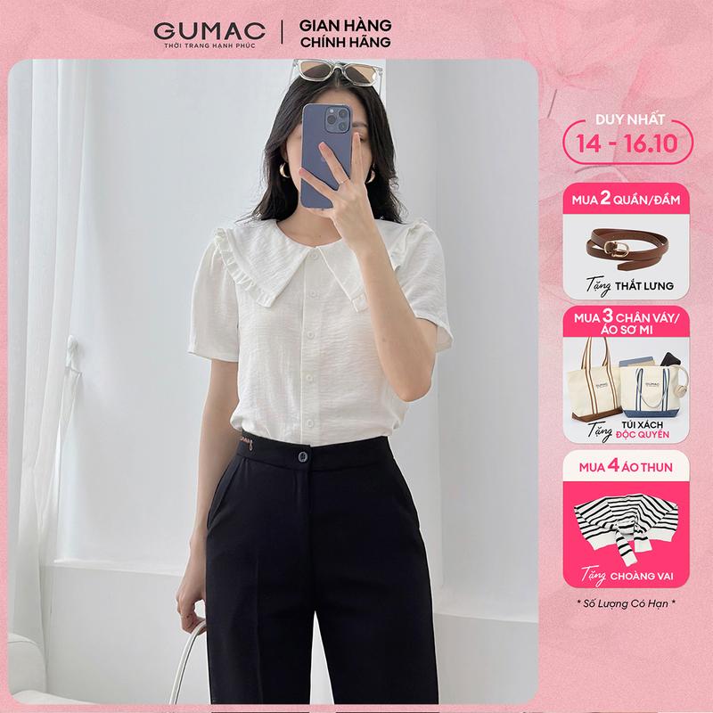 [MUA 3 TẶNG TÚI XÁCH] Áo sơ mi nữ kiểu cổ thủy thủ viền bèo tơ đũi tự nhiên mềm mát thoải mái thời trang GUMAC LAF0623