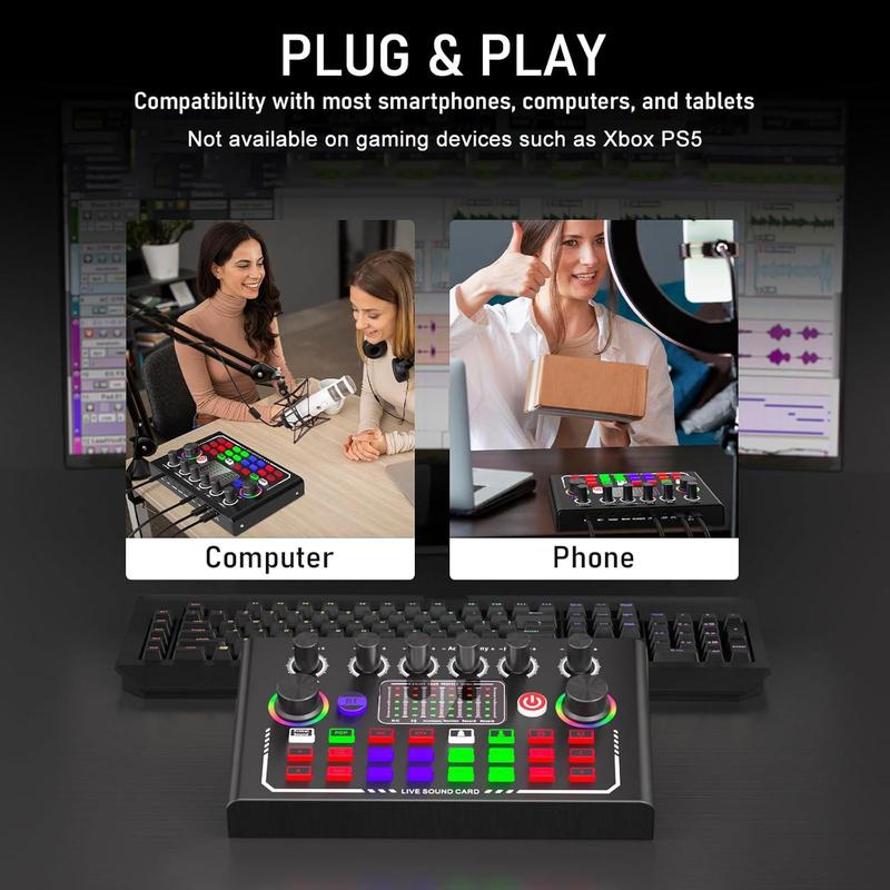 Professional Podcast Equipment Kit, Sound Card Kit, Microphone Kit, Live Broadcast Equipment for Music, Singing, Games, Live Broadcasting, Audio Interface 6