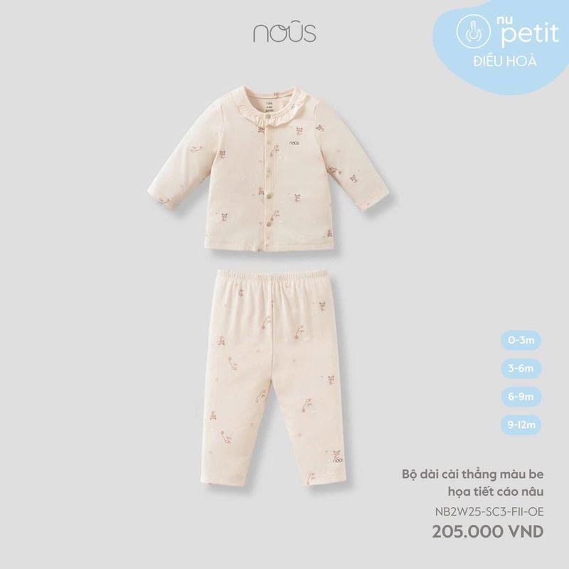 Nous Bộ dài tay cúc giữa  chất peptit mềm mịn co giãn cho bé 3m 6m 9m 12m mùa hè thu 2025