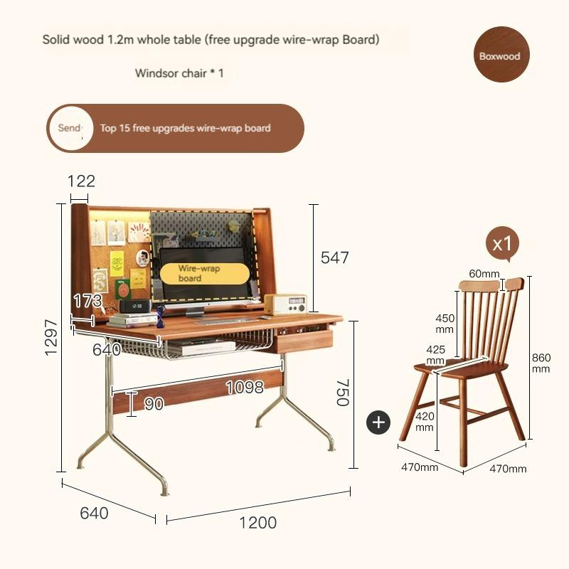 Product Introduction of 【Pre-order】Nordic solid wood desk, computer desk integrated Japanese style with bookshelf bookcase, home study table, multifunctional retro desk 18