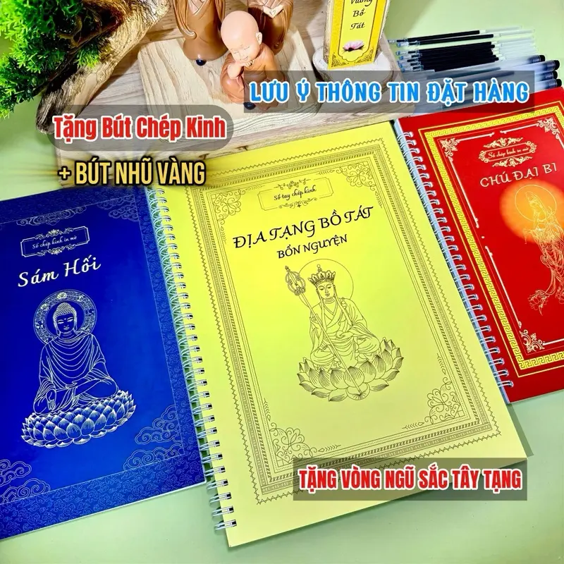 Combo 3 Quyển Kinh Địa Tạng, Sám Hối, Chú Đại Bi [Bản in Mờ] - Tặng 12 [Bút +Ngòi]