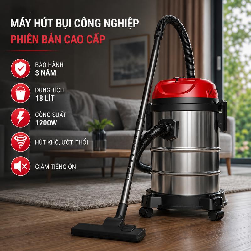 Máy hút bụi công nghiệp, máy hút bụi đa năng công suất lớn 1200W tích hợp 3 chế…