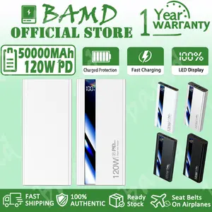Powerbank 120W Pengisian Cepat 50000mAh Layar LCD Cerdas Desain Unik Lightweight untuk Semua Perangkat Elektronik dengan 2 Port USB-A dan Input Type-C & Micro USB