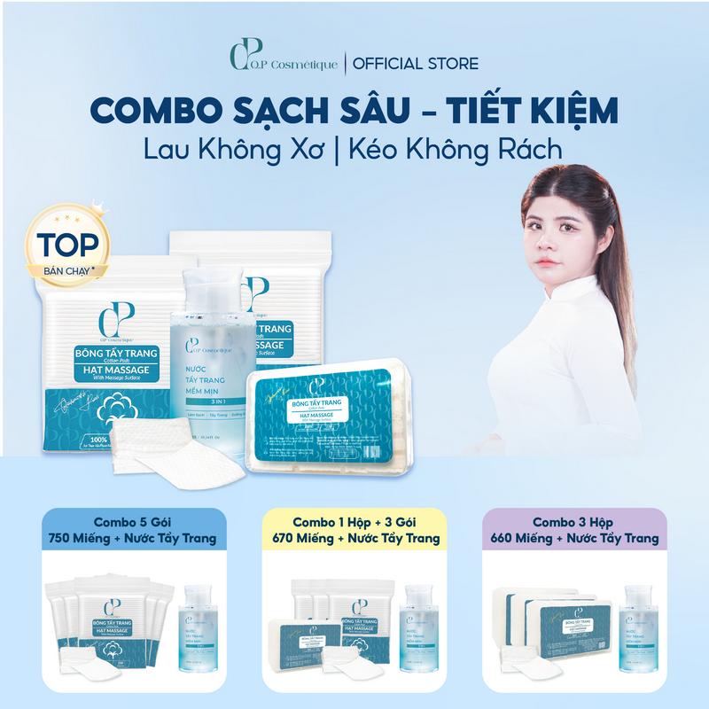 Combo 750 Miếng Bông Tẩy Trang + 1 Nước Tẩy Trang 300ml Q.P Cosmétique Không Xơ Rách