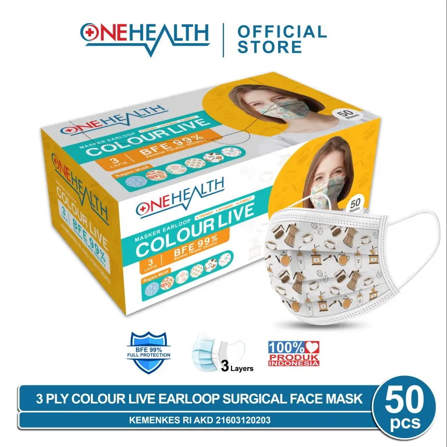 MASKER MEDIS ONEHEALTH COLOUR LIVE MOTIF 3-PLY EARLOOP SURGICAL