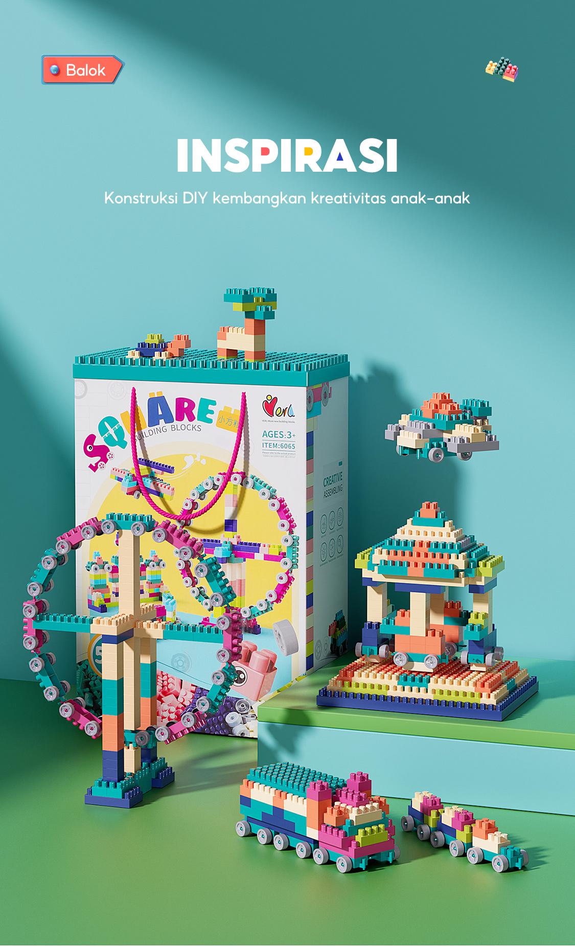 Oh!Some [COD] Mainan Brick Balok Susun Anak DIY 560 pcs Bahan ABS Kuat Tahan Lama Kotak Toys square  building