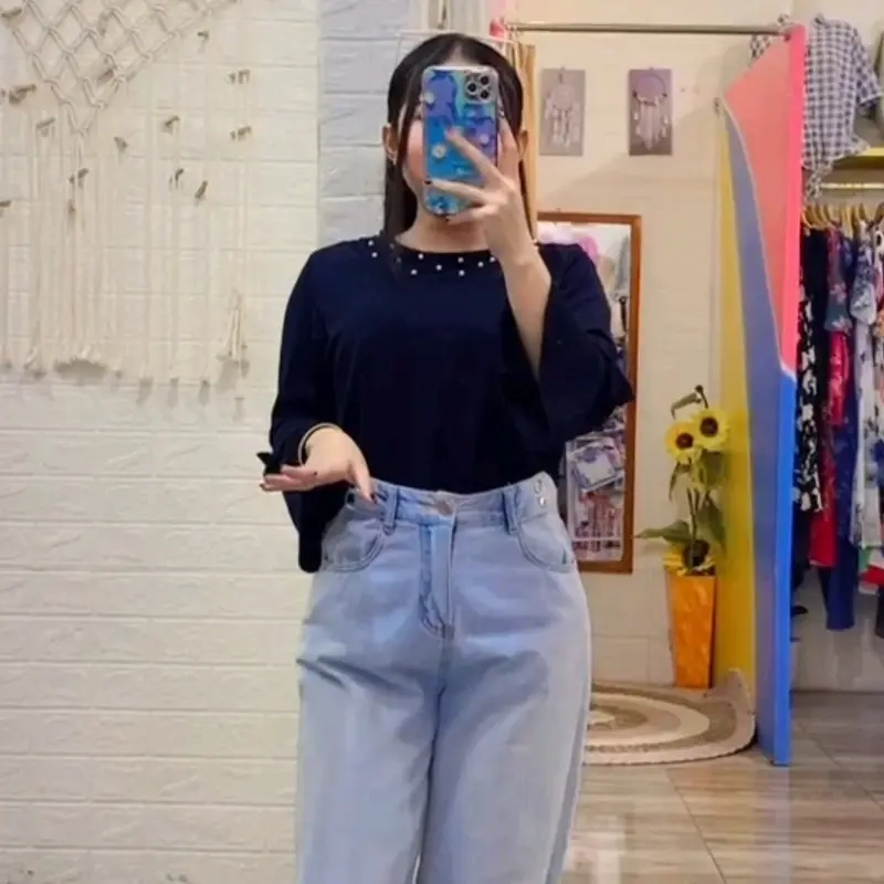 Blouse Wanita Flawsome Shop Model Terbaru - Cocok untuk Berat Badan 45-60 kg - Nyaman, Basic, Kaos, Top, Panjang, Crinkle, Atasan, Baju - Oversize elze blouse shakila 2
