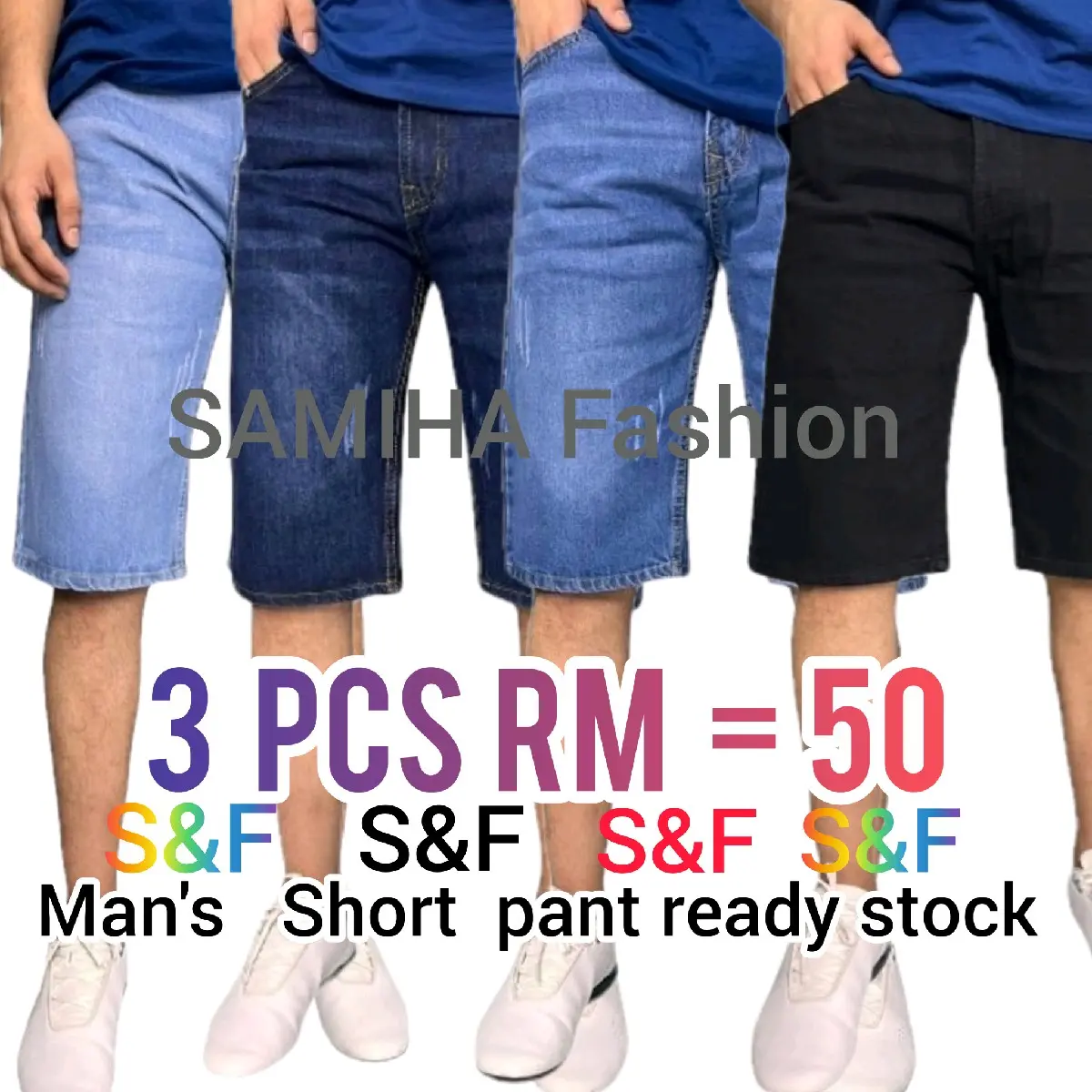 3 HELAI RM 50 SELUAR PENDEK/ MAN'S SHORT PANT JEANS BY Samiha fashion  Size : 28 sampai 40, Di Malaysia (ready stock)