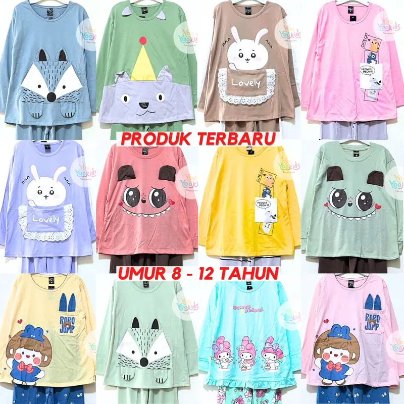 Setelan Baju Tidur Anak Perempuan Umur 8 - 12 Tahun Baju & Celana Panjang / Piyama Anak Perempuan / Piyama Anak Cewek / Piama Anak Perempuan / Baju Anak Perempuan / Setelan Anak Perempuan / Fashion Anak Perempuan / Pakaian Anak Perempuan Motif Lucu 0