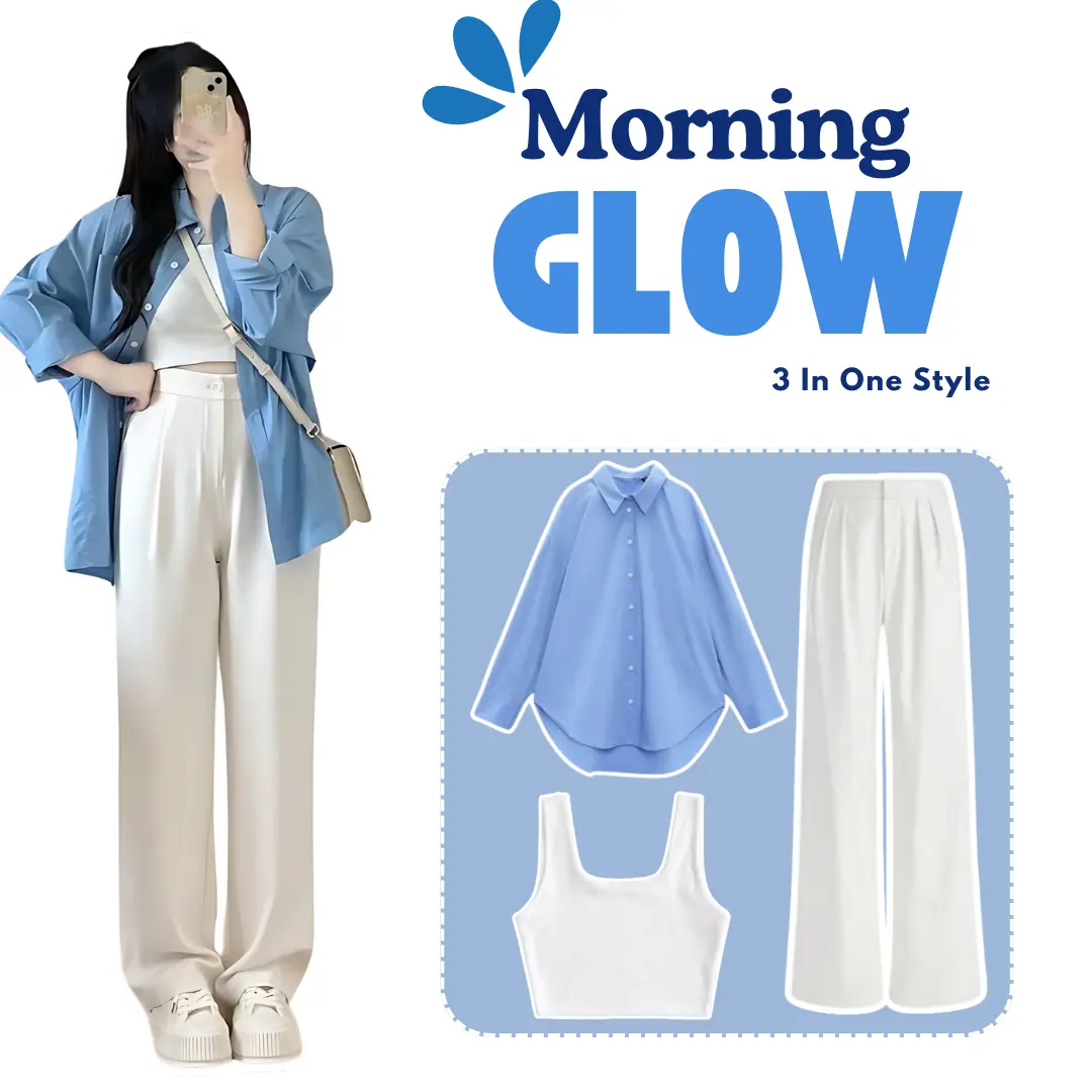 Setelan 3in1 OOTD Remaja Kekinian (Kemeja Ice Blue Tanktop Agnes Celana Jennie Knit) | BS106 - Wanita