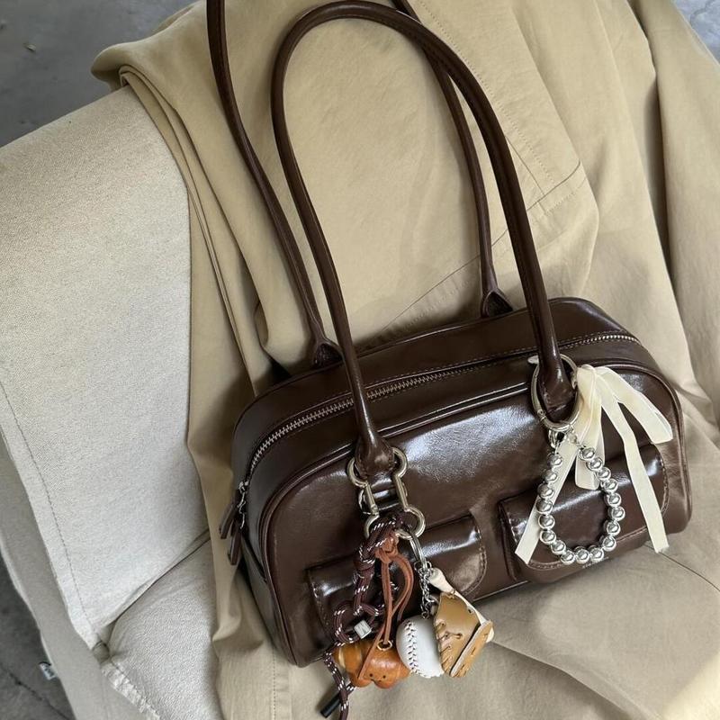 Túi Xách Bowling Retro Hàn Quốc Túi phụ nữ phong cách mới Dung tích lớn Túi đeo vai thời trang