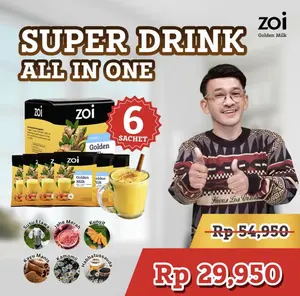 [Beli 3 Dapat 6 Sachet] Zoi Golden Milk - Minuman Herbal Alami untuk Tubuh Sehat - Air, Rendah Gula
