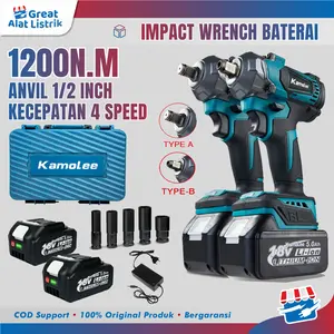 Impact Wrench Baterai Kamolee Impact Wrench Multifungsi DTW500 1200N.M - Impact Wrench Multifungsi 2 Baterai Terbaru