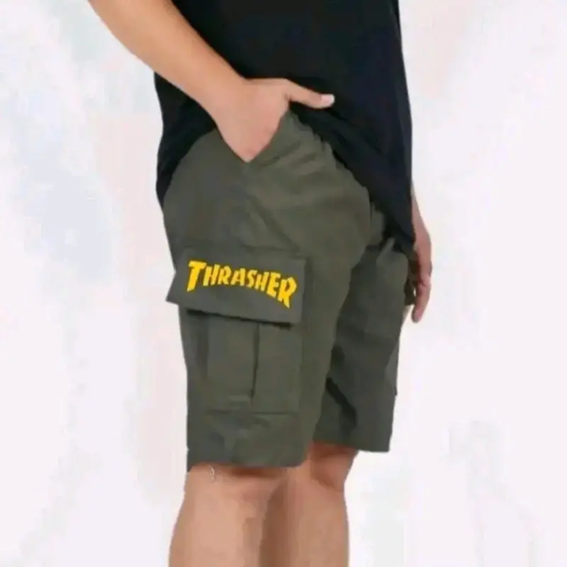 CARGO PANTS Distro Bordir Thrasher Model Pinggang Reff Style Holigan Celana Hitam Tebal 3