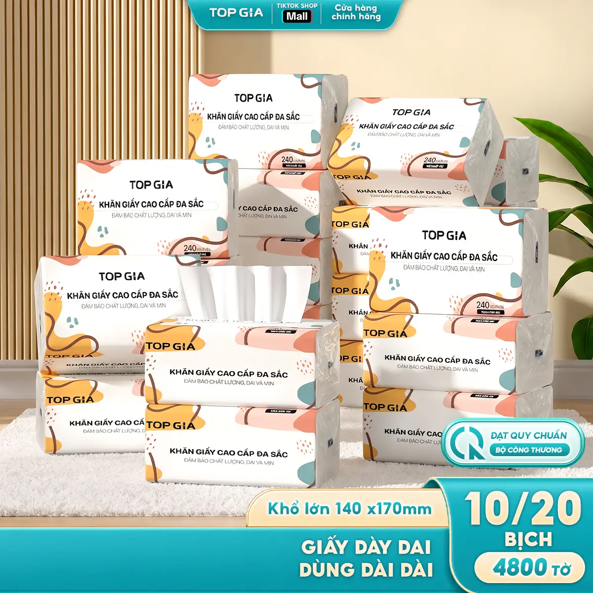 [GIÁ SỐC XẢ KHO] Thùng GIẤY ĂN ĐỂ BÀN 10/20 Gói Giấy Ăn Topgia Đa Sắc, Giấy Ăn Cao Cấp Dập Vân 4D, 4 Lớp, Dai, Mềm Mịn, Khăn Giấy Vệ Sinh, Khăn Giấy Gia Đình Đa Năng. ĐẠT QUY CHUẨN CỦA BỘ CÔNG THƯƠNG VTG84