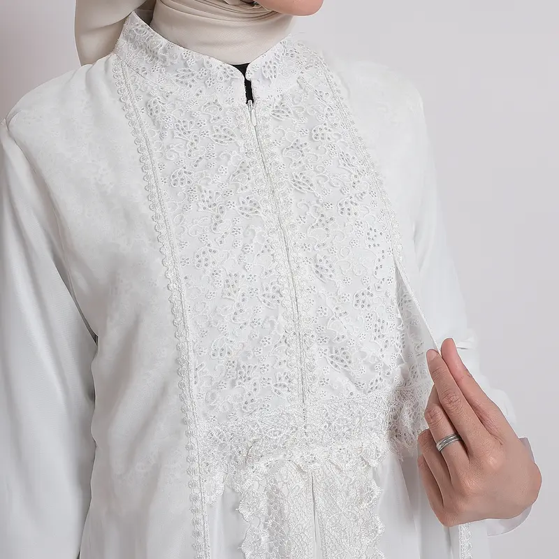NewStar - Gamis Putih Premium Baju Lebaran 2025 Model Baru Elegan Abaya Turkey Muslim Wanita Mewah Terbaru B37 3