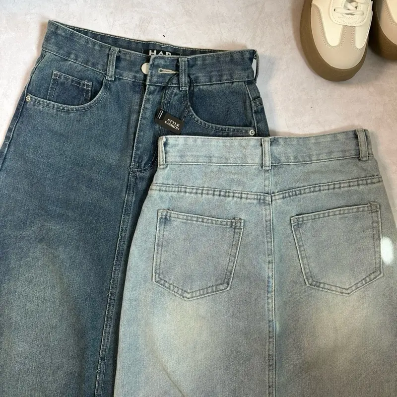 HAP(S-2XL) Chân váy jeans suông xẻ tà sau có 2 màu,2 chiều dài 80cm và 90cm P26 | BigBuy360 - bigbuy360.vn