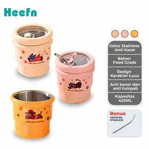 Heefn 420ML Gelas Stainless Karakter Anti Tumpah Anti Karat