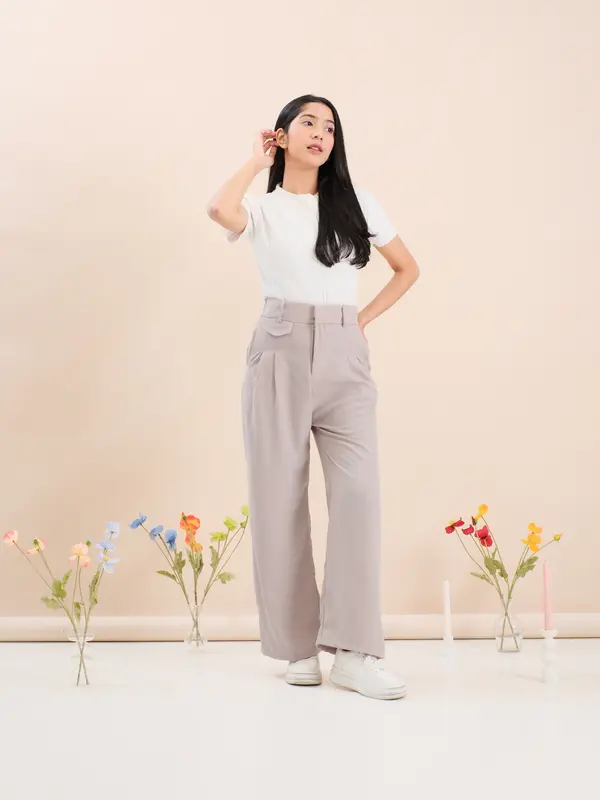 Oro Pants Polyester Celana Kulot Panjang Wanita Kantor Celana Kantor Basic Formal Anti Kusut Outfit Cewek Remaja Kekinian celanakulot celana panjang unsex celana grey Kain Variasi Kancing Nyaman Bawahan Standar Kain Kancing Melar Legging Casual Dark 3