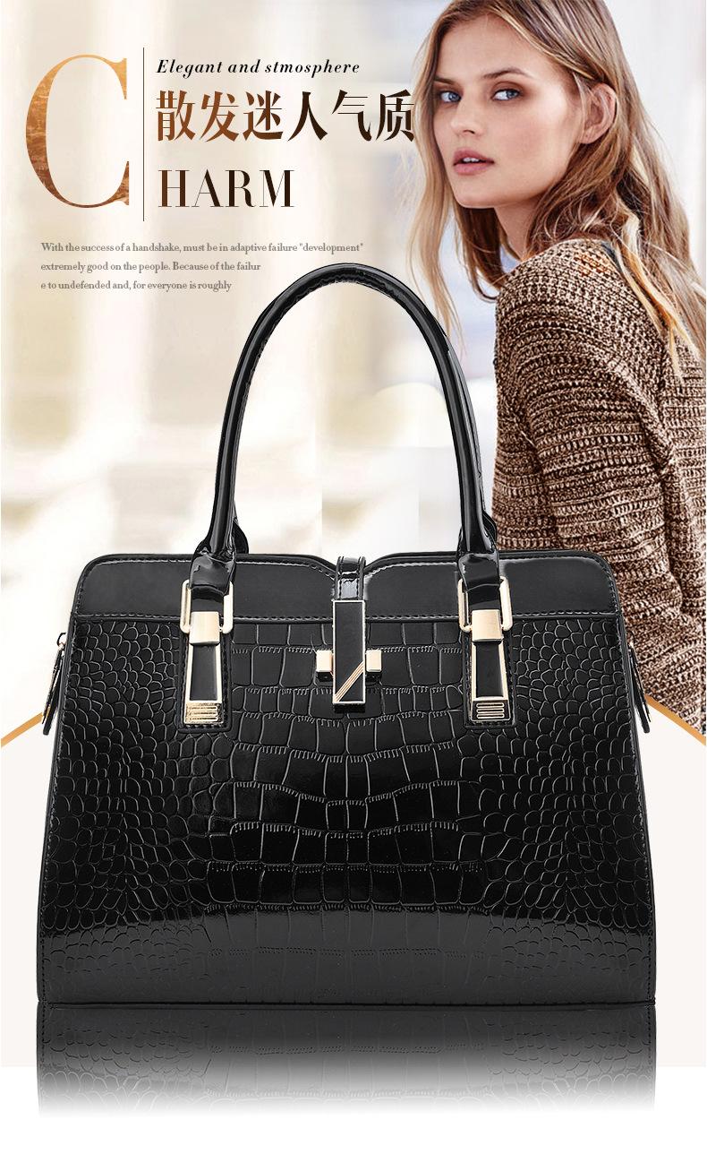 Product Introduction of [Cross-Border] Fashionable Bright Leather Women's Handbag 2024 Autumn and Winter New Large Capacity Crocodile Pattern Shoulder Messenger Bag 3