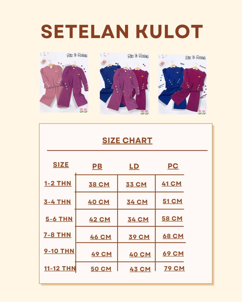 Product Introduction of Setelan kulot lebaran anak perempuan model lengan inara bahan knit japan linen usia 1 sampai 2 tahun banyak pilihan warna 4