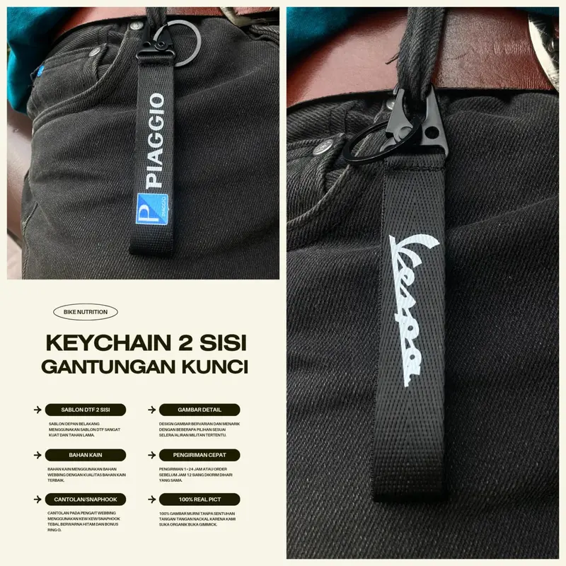 GANTUNGAN KUNCI MOTOR VESPA DAN MOBIL KEYCHAIN MOTOR BAHAN LANYARD NYLON BIKIN KECE DAN STYLISH!! 7