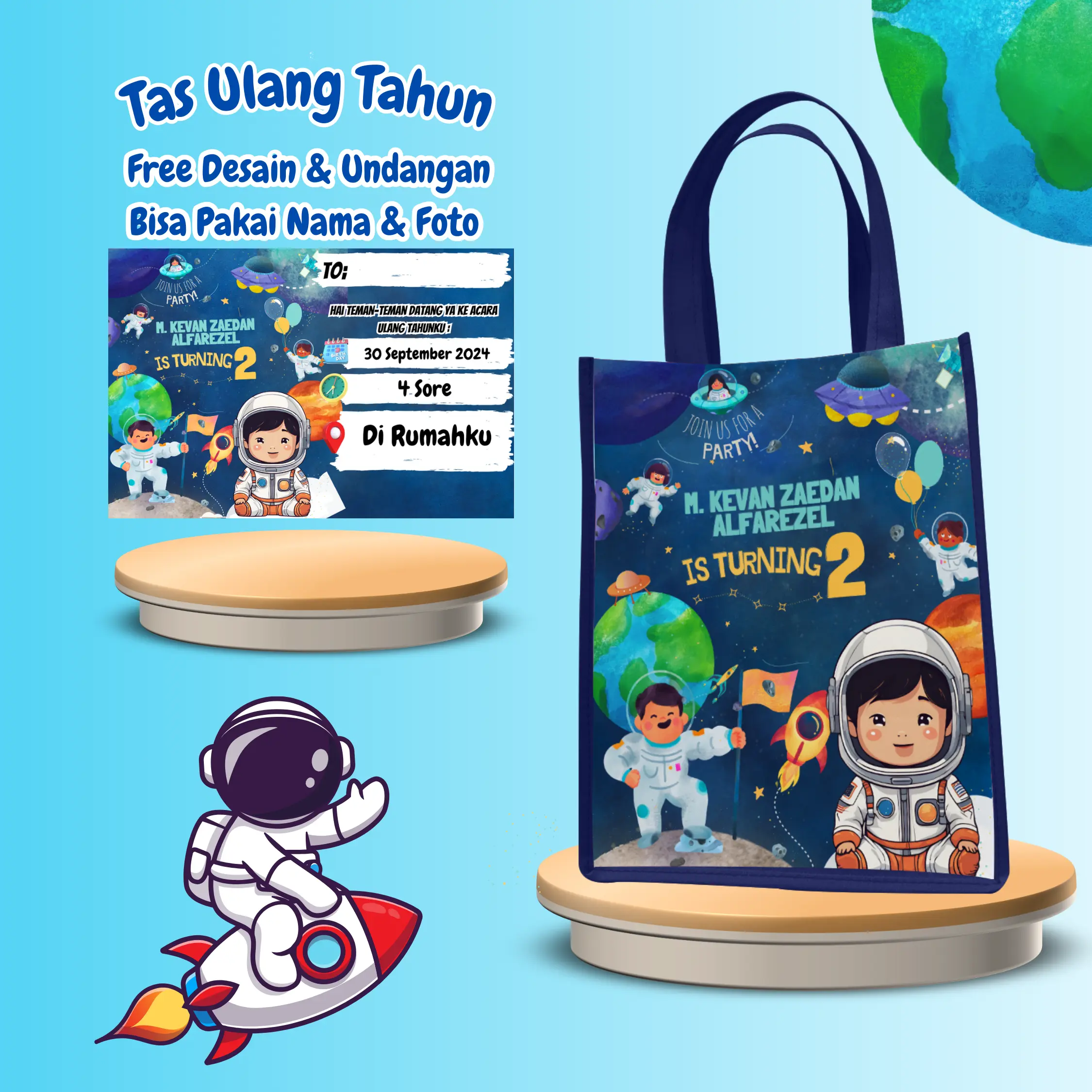 ( 25 pcs ) Tas Ultah Anak Ulang Tahun Snack Free Undangan Request Custom Nama Kain