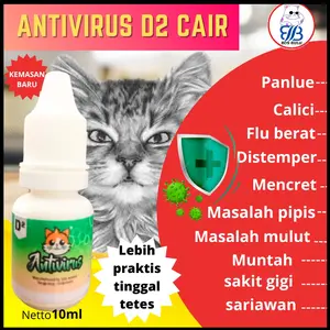 D2 cair obat virus calici panlue distemper flu berat muntah diare mencret bersin lemes ga mau makan kucing 10ml