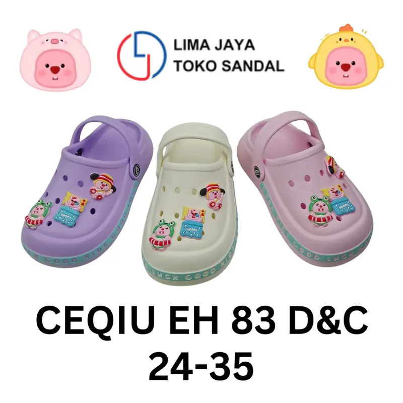 Sandal Slip On Karet Anak Terbaru Cute Karakter Jibbitz Loopy Kiyowo CQ EH83 Fashion Sandal bakpao cewek 0