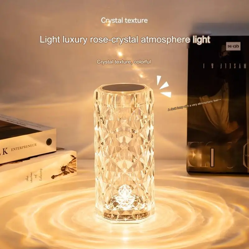 Internet celebrity rose crystal desk lamp light luxury atmosphere lamp pat lamp high-end charging night light cross-border creative desk lamp