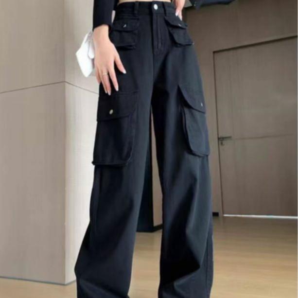 Cargo Denim Pasir Putih Highwaist Loose Celana Jeans Wanita Korea 8