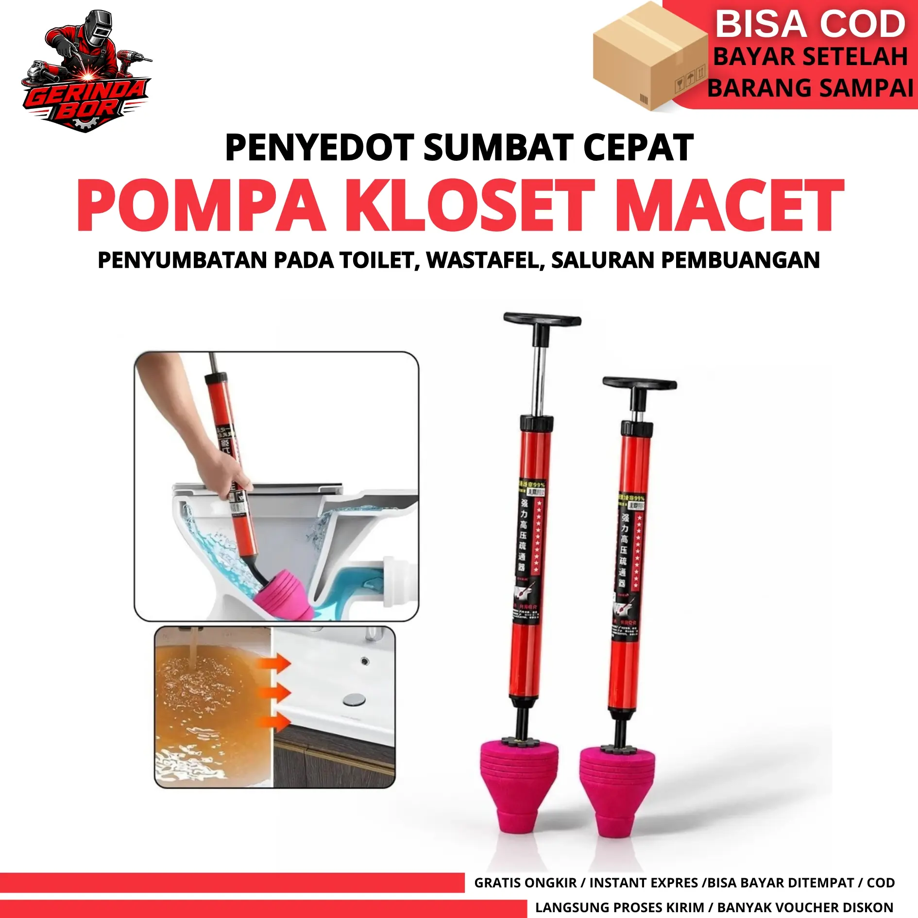 Plunger Pompa WC Penyedot Pompa WC Mampet Drain Buster - Solusi Cepat WC Tersumbat dengan Harga Diskon Pembersih Toilet WC
