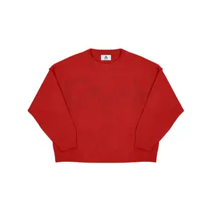 Mouché – Red on Red Drip Knitwear, Potongan Boxy dengan Desain Huruf Organik, Bahan Rajut Premium, Nyaman untuk Unisex, Cocok untuk Cuaca Dingin