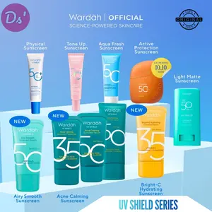 Wardah Sunscreen UV Shield All Series (Airy Smooth Bright C Gel Acne Calming Aqua Fresh Tone Up Physical) Sunscreen SPF 50 PA SPF 35 PA No.1 Sunscreen of the Year Skincare