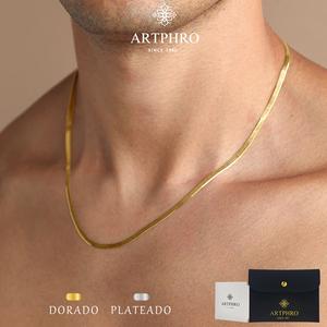 Collar Cadena Serpiente Unisex de Acero de Titanio, 50 cm, 3 mm, Dorado o Plateado, No se Oxida, Regalo para Mujer y Hombre, ARTPHRO