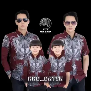 Terbaru baju couple batik dewasa slimfit dan anak laki laki usia 2-12 tahun kemeja batik formal pria lengan panjang kemeja batik hem anak laki laki atasan pria motif Rahwana burgundy