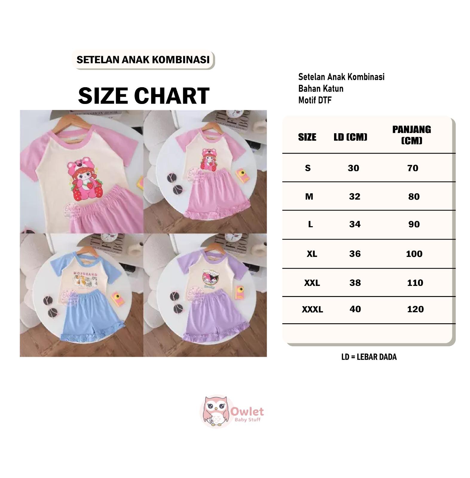 Owlet - Setelan Anak Perempuan - Setelan Kombinasi - Setelan Motif Karakter - Baju Anak Perempuan Lucu 1-7thn