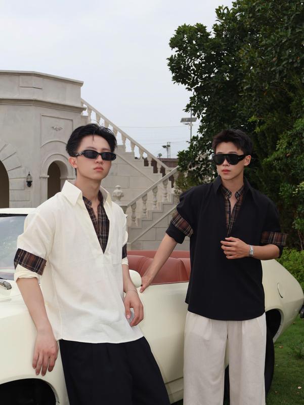Áo sơ Mi Nam Phối Cổ Caro Chất Liệu Linen Cao Cấp Doubo.stu - Áo Sơ Mi Nam Linen Premium Cao Cấp - Shirt Menwear