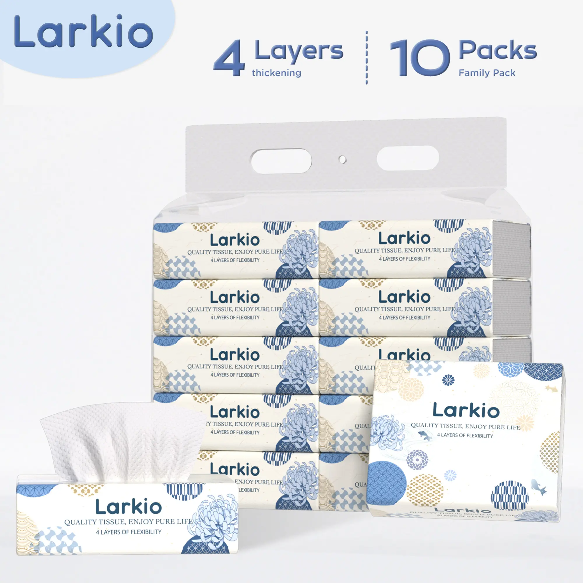 【Larkio】Tissue paper, facial tissue, order tissue paper, 10 packs, 4 layers of tissue paper, female tissue paper