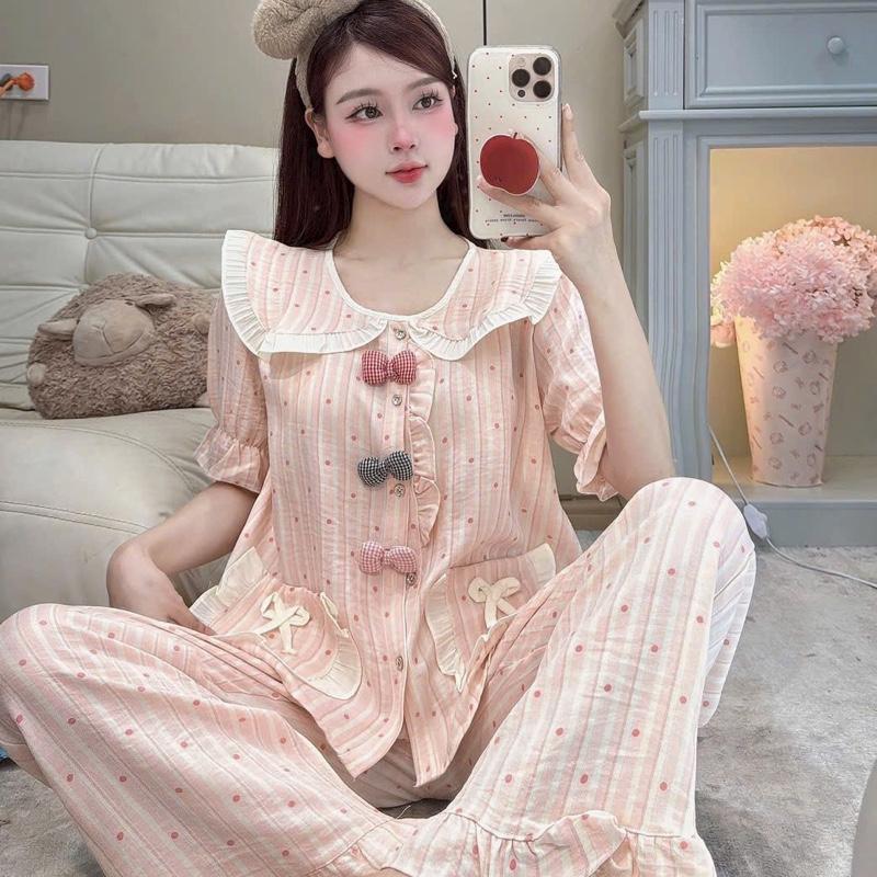 Siêu Phẩm Hót 2026 [ 3 Nơ đũi vân mây Cao Cấp] chất đũi vân mây Cao Cấp , cổ tròn sen Ren đẹp , 3 No Xinh , kiểu dáng Tiểu Thư dành cho Nữ ( 42-62Kg)