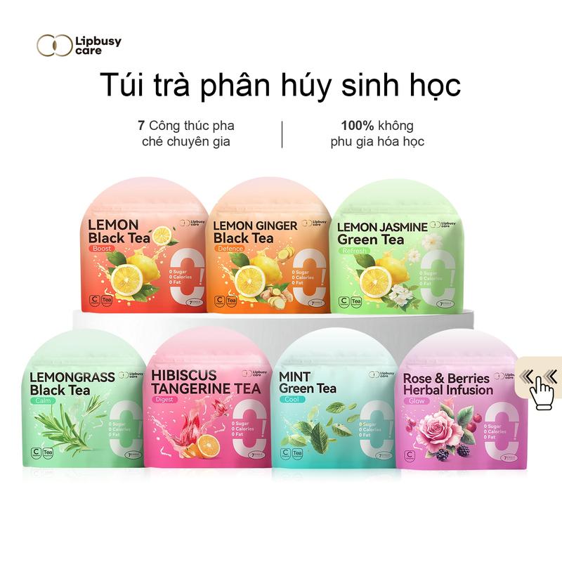 Trà Tứ Quý - Trà Thảo Mộc Hữu Cơ 7 Vị LIPBUSYCARE Chanh Gừng Trà Đen Bạc Hà Trà Xanh Hoa Hồng Atiso Đỏ