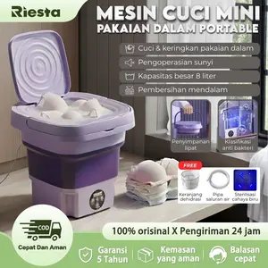 Riesta Mesin Cuci Mini Portable 2 Tabung 8L – Lipat & Otomatis, Khusus Cuci Pakaian Dalam / Kaos Kaki / Pakaian Bayi, Pengering & Sinar UV, Cocok untuk Kos & Apartemen